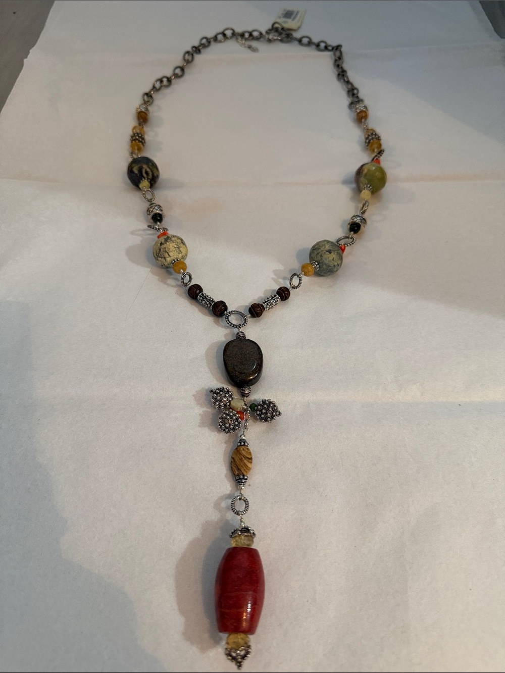 NWT Studio Barse Multicolor Beaded Necklace with Coral Pendant